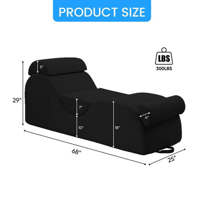 Chaise longue da yoga Mixoy in velluto a coste, divano da yoga curvo con poggiatesta/cuscino per la vita/poggiapiedi mobili, fondo antiscivolo