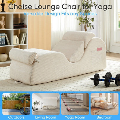 Chaise longue da yoga Mixoy in velluto a coste, divano da yoga curvo con poggiatesta/cuscino per la vita/poggiapiedi mobili, fondo antiscivolo