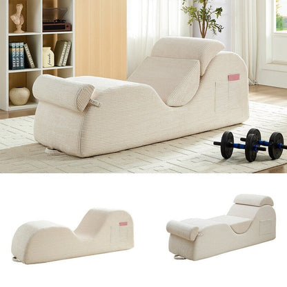 Chaise longue da yoga Mixoy in velluto a coste, divano da yoga curvo con poggiatesta/cuscino per la vita/poggiapiedi mobili, fondo antiscivolo