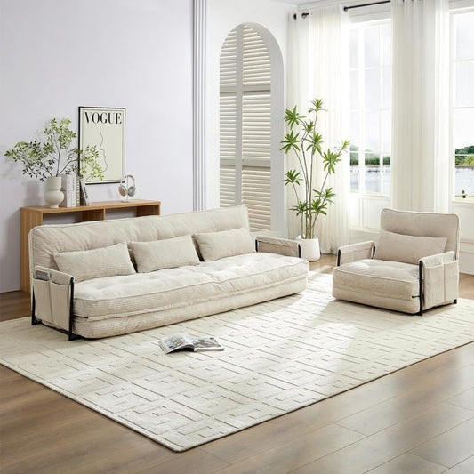 Divano letto pieghevole multifunzionale Mixoy con cuscini, schienale regolabile in 6 posizioni - 3+1