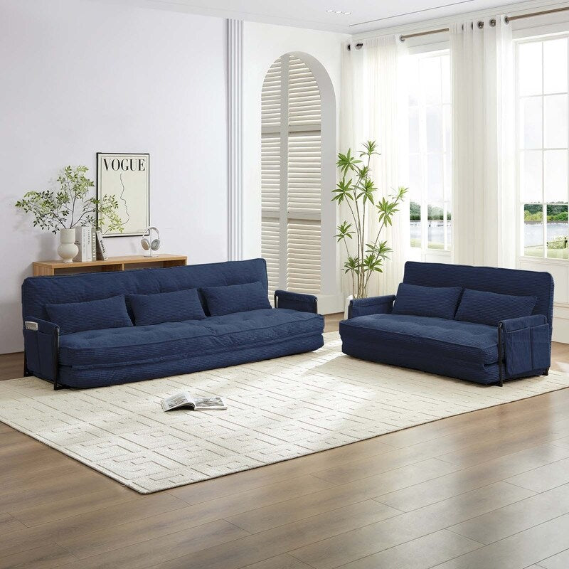 Divano letto pieghevole multifunzionale Mixoy, divano a 3 posti con divanetto, schienale regolabile in 6 posizioni