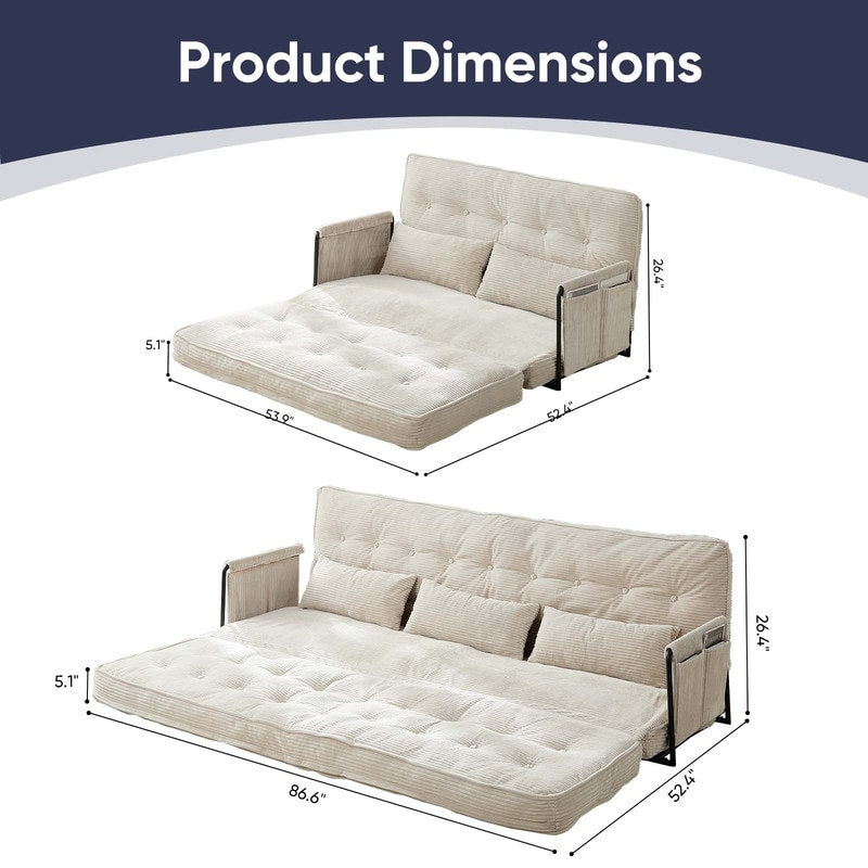 Divano letto pieghevole multifunzionale Mixoy, divano a 3 posti con divanetto, schienale regolabile in 6 posizioni