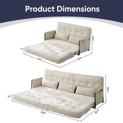 Divano letto pieghevole multifunzionale Mixoy, divano a 3 posti con divanetto, schienale regolabile in 6 posizioni