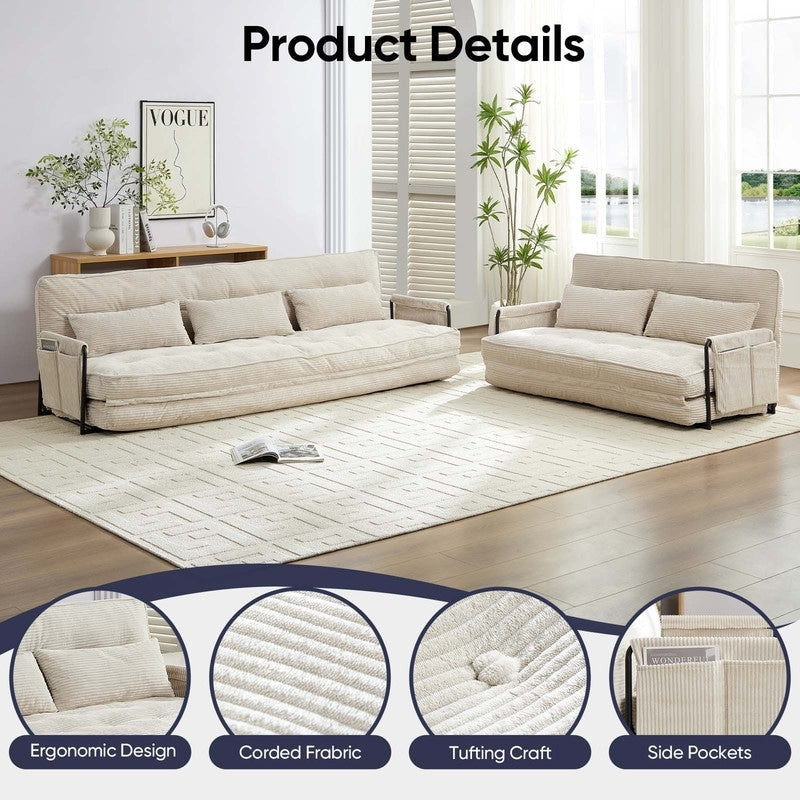 Divano letto pieghevole multifunzionale Mixoy, divano a 3 posti con divanetto, schienale regolabile in 6 posizioni