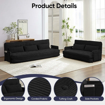 Divano letto pieghevole multifunzionale Mixoy, divano a 3 posti con divanetto, schienale regolabile in 6 posizioni