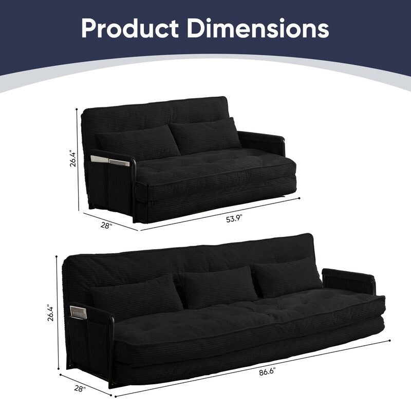 Divano letto pieghevole multifunzionale Mixoy, divano a 3 posti con divanetto, schienale regolabile in 6 posizioni