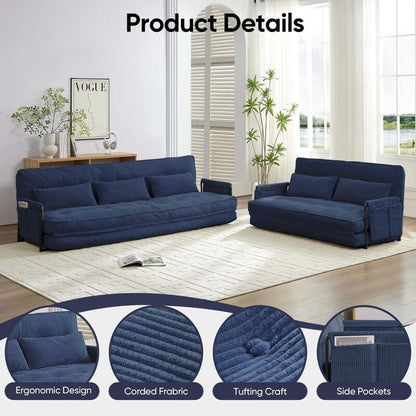 Divano letto pieghevole multifunzionale Mixoy, divano a 3 posti con divanetto, schienale regolabile in 6 posizioni