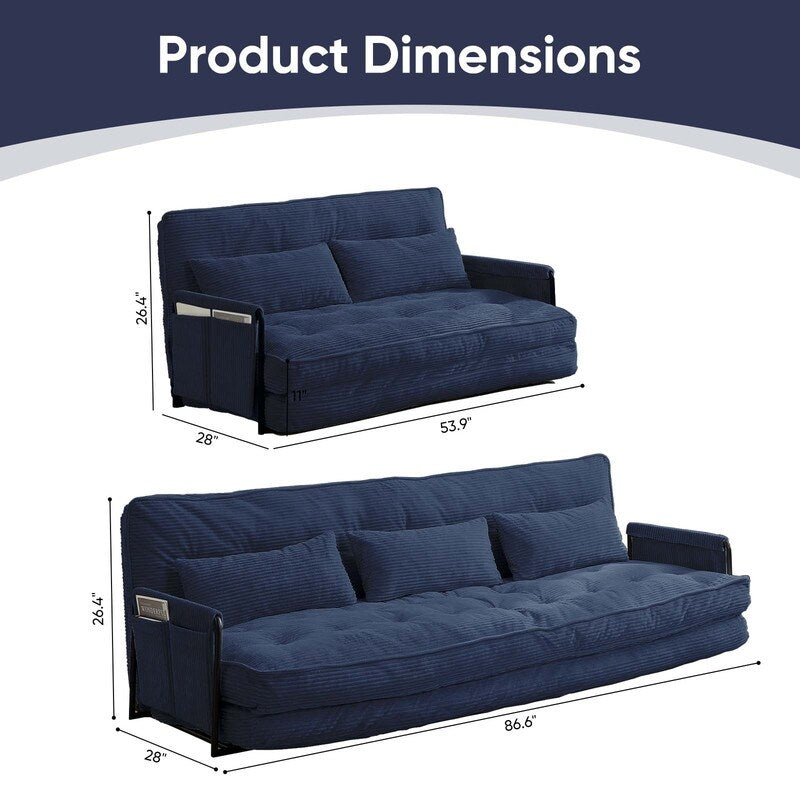 Divano letto pieghevole multifunzionale Mixoy, divano a 3 posti con divanetto, schienale regolabile in 6 posizioni