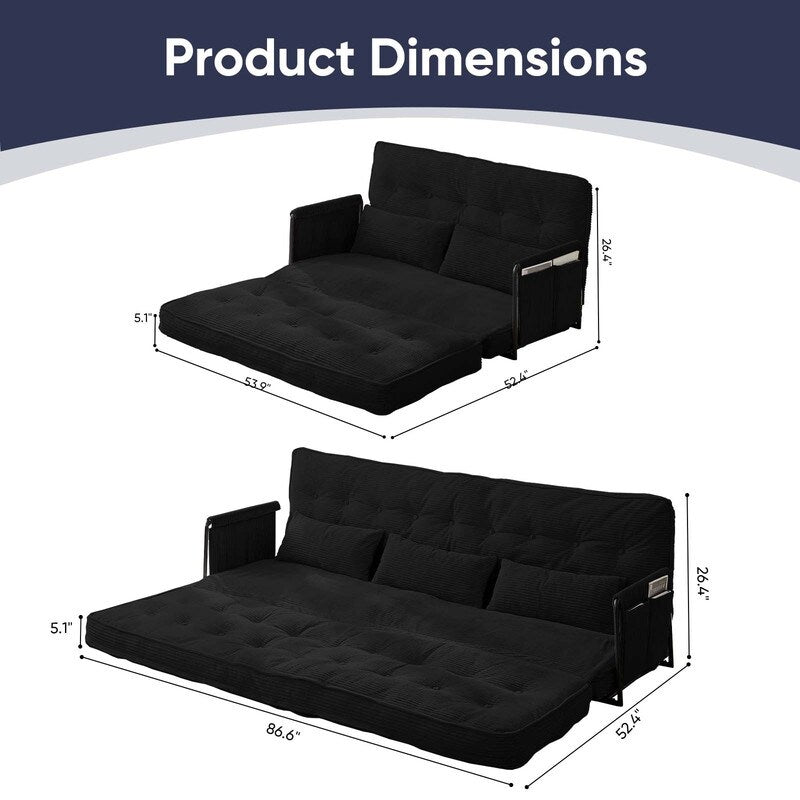 Divano letto pieghevole multifunzionale Mixoy, divano a 3 posti con divanetto, schienale regolabile in 6 posizioni