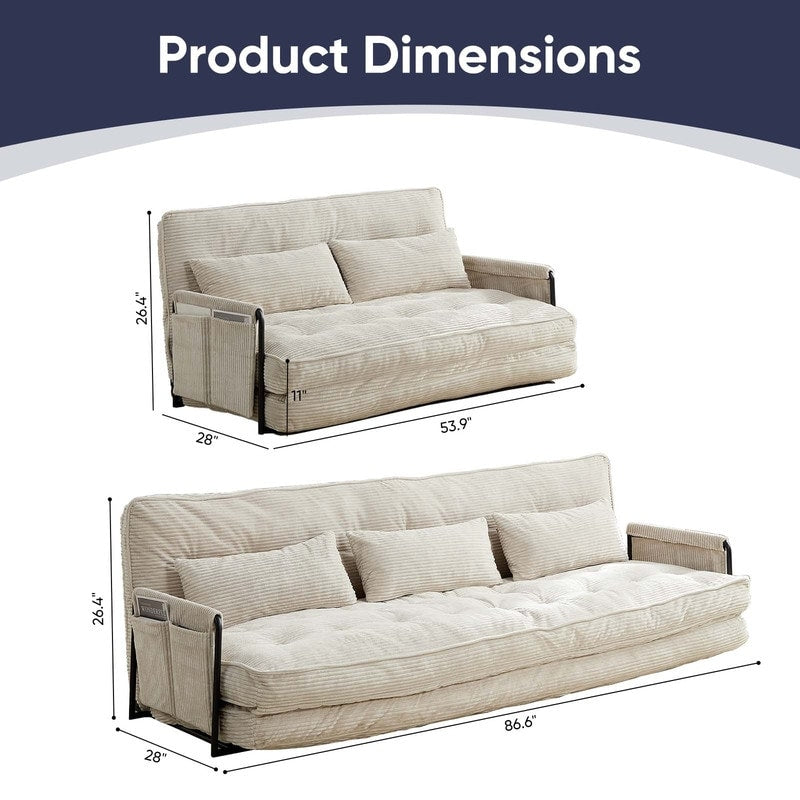 Divano letto pieghevole multifunzionale Mixoy, divano a 3 posti con divanetto, schienale regolabile in 6 posizioni