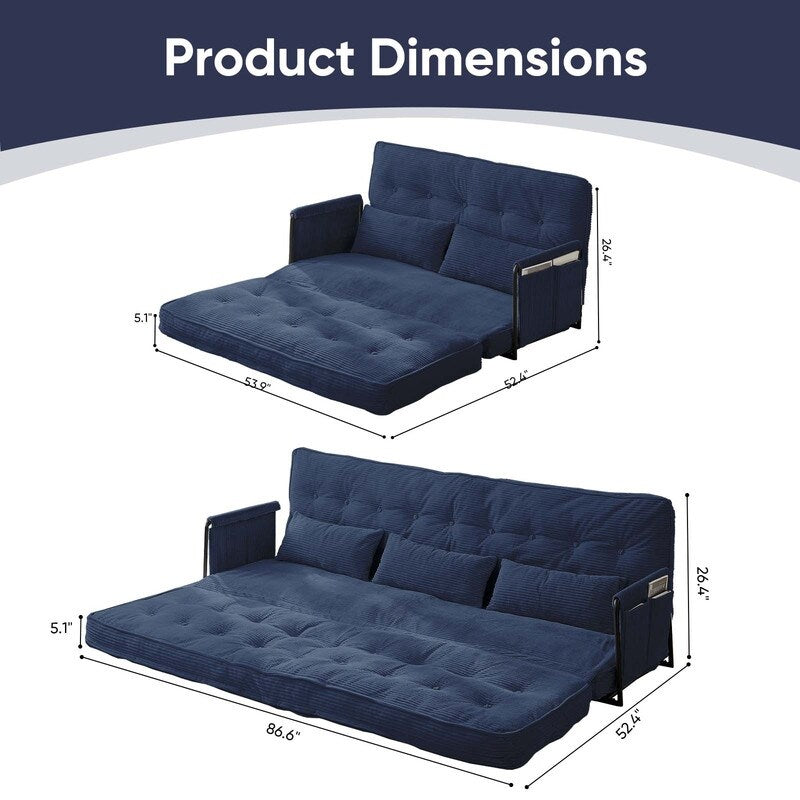 Divano letto pieghevole multifunzionale Mixoy, divano a 3 posti con divanetto, schienale regolabile in 6 posizioni