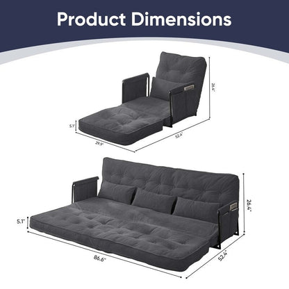 Divano letto pieghevole multifunzionale Mixoy, divano pigro con cuscini, schienale regolabile in 6 posizioni - 2+1