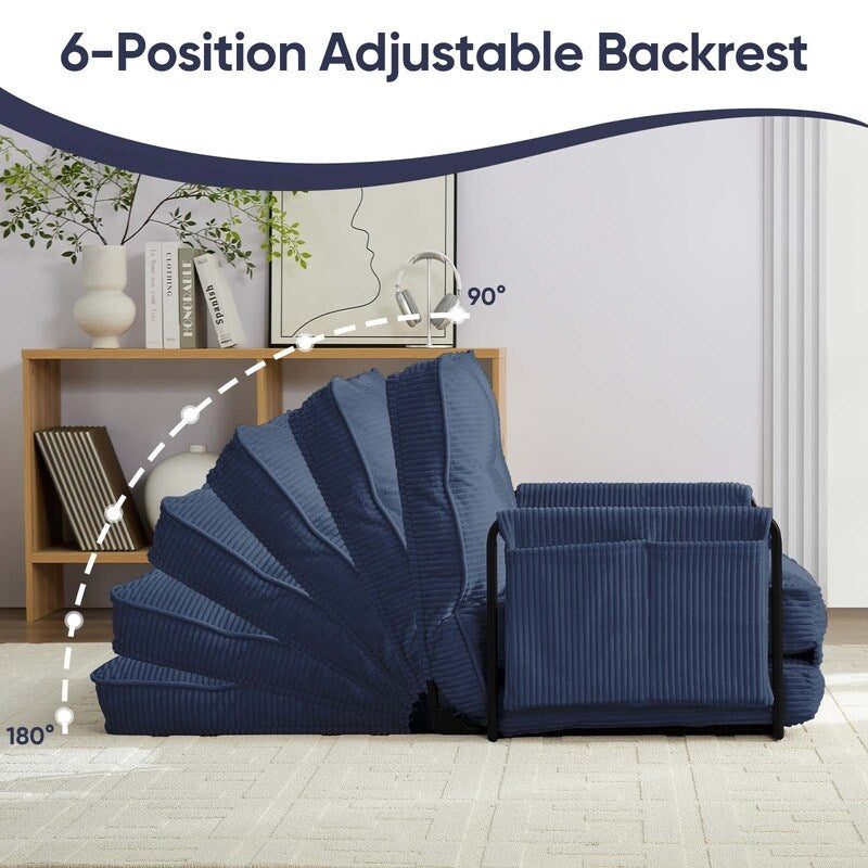 Divano letto pieghevole multifunzionale Mixoy, divano pigro con cuscini, schienale regolabile in 6 posizioni - 2+1
