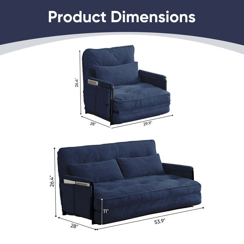 Divano letto pieghevole multifunzionale Mixoy, divano pigro con cuscini, schienale regolabile in 6 posizioni - 2+1