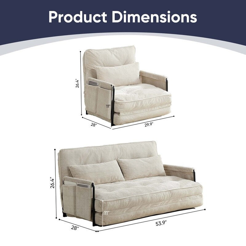 Divano letto pieghevole multifunzionale Mixoy, divano pigro con cuscini, schienale regolabile in 6 posizioni - 2+1