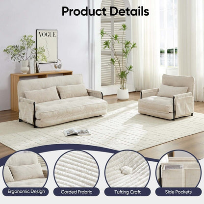 Divano letto pieghevole multifunzionale Mixoy, divano pigro con cuscini, schienale regolabile in 6 posizioni - 2+1