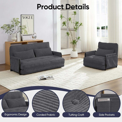 Divano letto pieghevole multifunzionale Mixoy, divano pigro con cuscini, schienale regolabile in 6 posizioni - 2+1