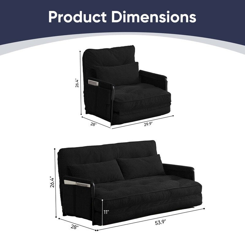 Divano letto pieghevole multifunzionale Mixoy, divano pigro con cuscini, schienale regolabile in 6 posizioni - 2+1