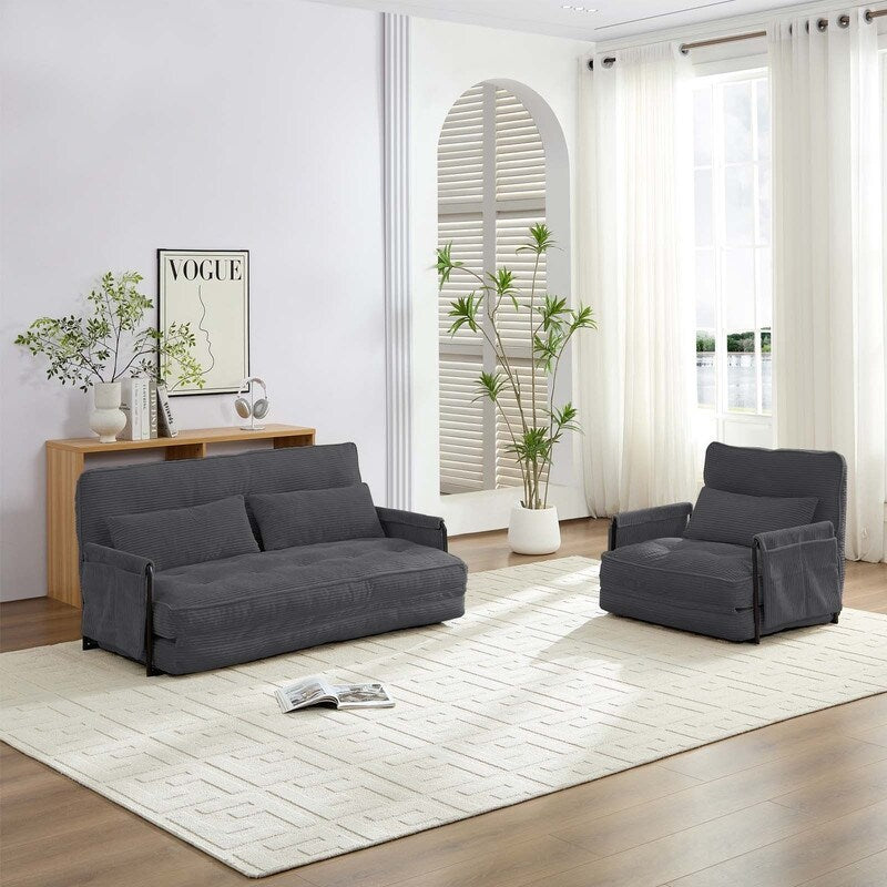 Divano letto pieghevole multifunzionale Mixoy, divano pigro con cuscini, schienale regolabile in 6 posizioni - 2+1