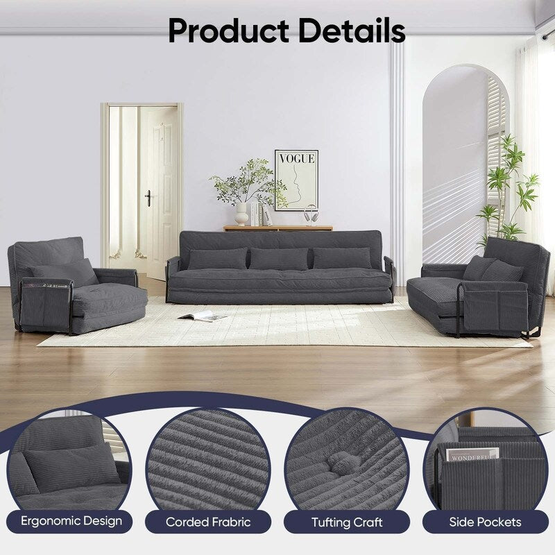 Mixoy, divano letto pieghevole multifunzionale con cuscini, schienale regolabile in 6 posizioni - 3+2+1