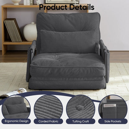 Divano letto futon pieghevole multifunzionale Mixoy, divano singolo con cuscini, schienale regolabile in 6 posizioni