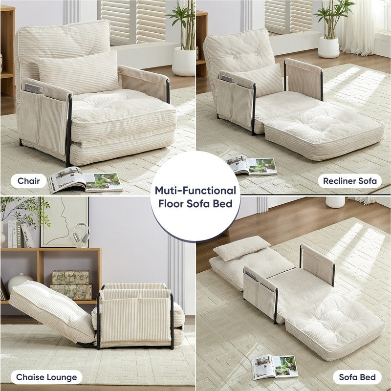 Divano letto futon pieghevole multifunzionale Mixoy, divano singolo con cuscini, schienale regolabile in 6 posizioni