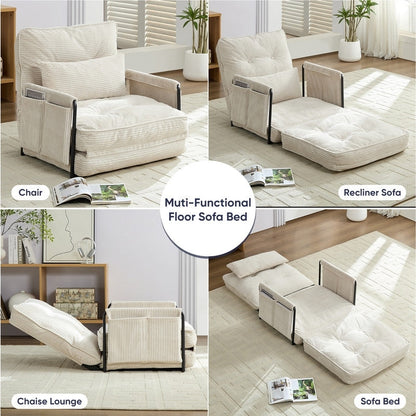 Divano letto futon pieghevole multifunzionale Mixoy, divano singolo con cuscini, schienale regolabile in 6 posizioni