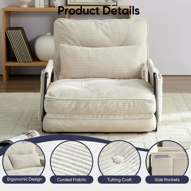 Divano letto futon pieghevole multifunzionale Mixoy, divano singolo con cuscini, schienale regolabile in 6 posizioni