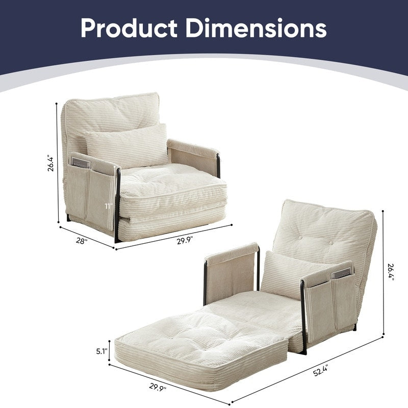 Divano letto futon pieghevole multifunzionale Mixoy, divano singolo con cuscini, schienale regolabile in 6 posizioni