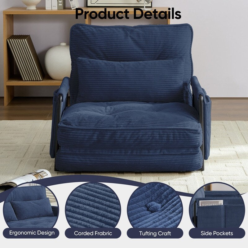 Divano letto futon pieghevole multifunzionale Mixoy, divano singolo con cuscini, schienale regolabile in 6 posizioni