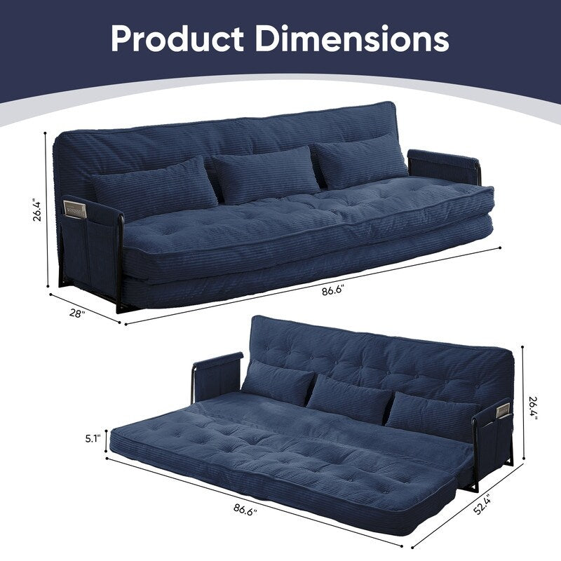 Divano letto futon pieghevole multifunzionale Mixoy, divano letto da pavimento, divano letto pigro con cuscini, schienale regolabile in 6 posizioni
