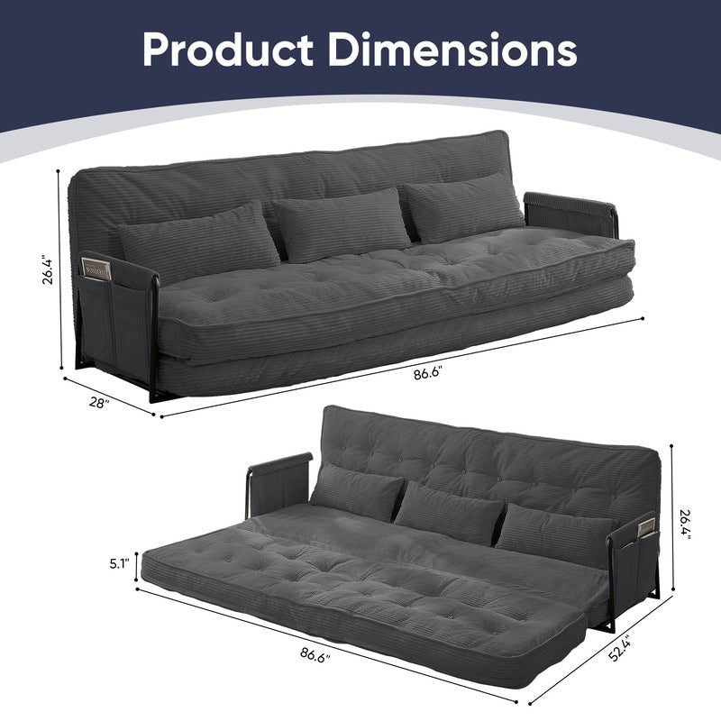 Divano letto futon pieghevole multifunzionale Mixoy, divano letto da pavimento, divano letto pigro con cuscini, schienale regolabile in 6 posizioni