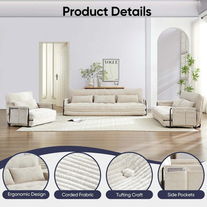 Mixoy, divano letto pieghevole multifunzionale con cuscini, schienale regolabile in 6 posizioni - 3+2+1