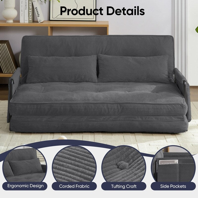 Divano letto pieghevole multifunzionale Mixoy, divano letto con cuscini, schienale regolabile in 6 posizioni