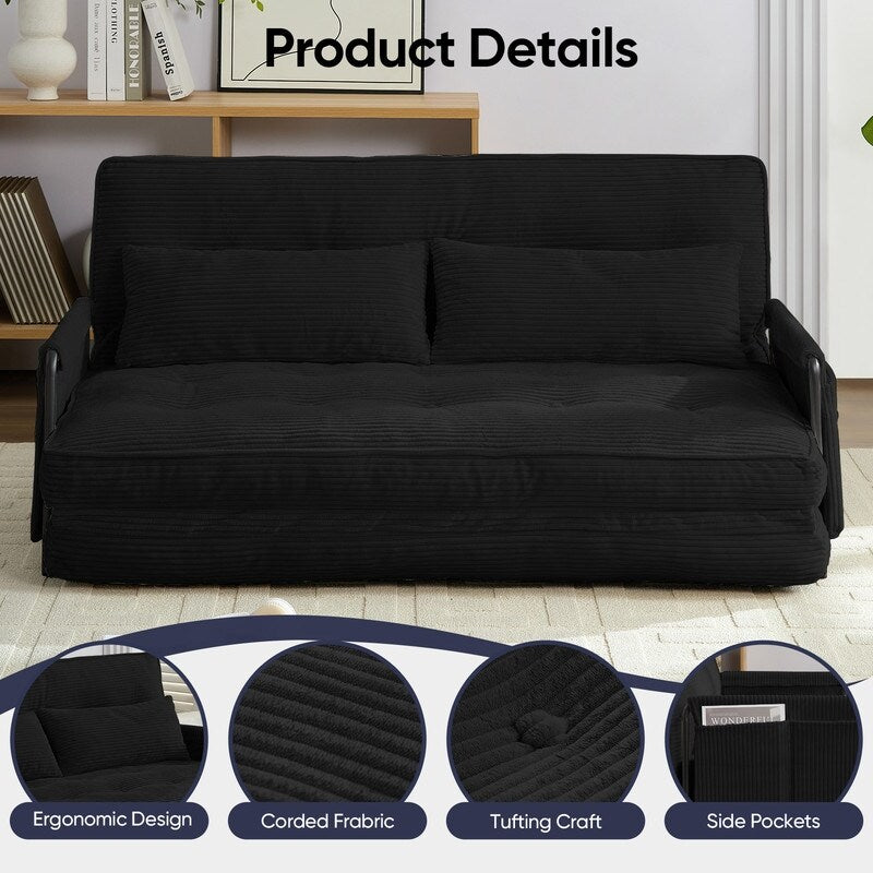 Divano letto pieghevole multifunzionale Mixoy, divano letto con cuscini, schienale regolabile in 6 posizioni