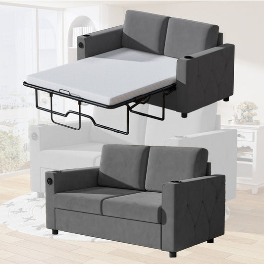Divano letto estraibile Mixoy, divano letto con materasso in memory foam, portabicchieri, USB, divano letto estraibile