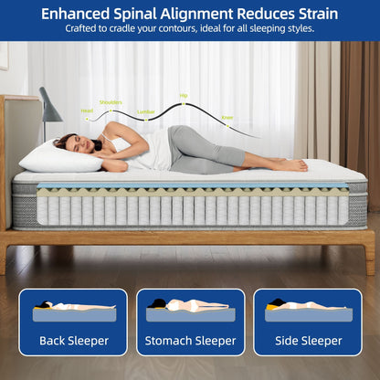 Materasso ibrido Moasis da 10 pollici con molle insacchettate in memory foam con gel rinfrescante, in una scatola