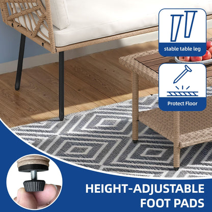 Set di mobili da giardino Moasis da 2 pezzi, divano a due posti in rattan e vimini con tavolino da caffè