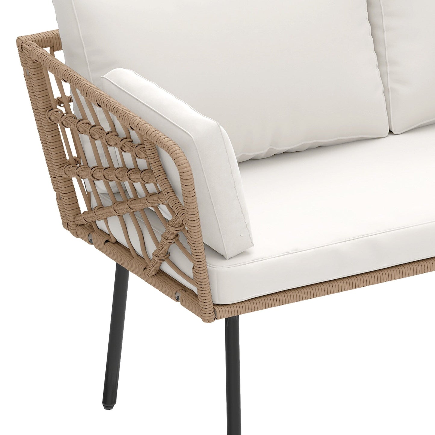 Set di mobili da giardino Moasis da 2 pezzi, divano a due posti in rattan e vimini con tavolino da caffè