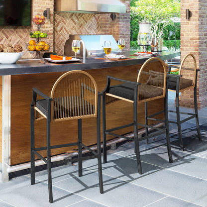 Moasis, set da bar in vimini per esterni, altezza bistrot, 3 pezzi, con cuscini morbidi - 3 pezzi