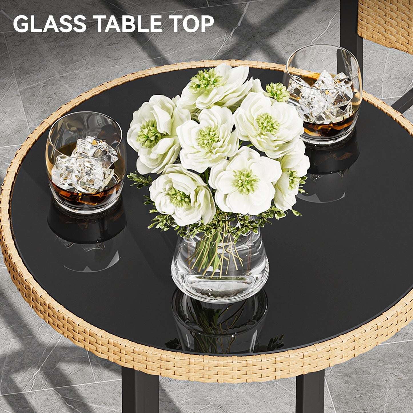 Moasis, set da bar in vimini per esterni, altezza bistrot, 3 pezzi, con cuscini morbidi - 3 pezzi