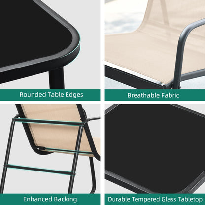 Set da bistrot con mobili da giardino a dondolo Moasis da 3 pezzi, sedie e tavolo in vetro