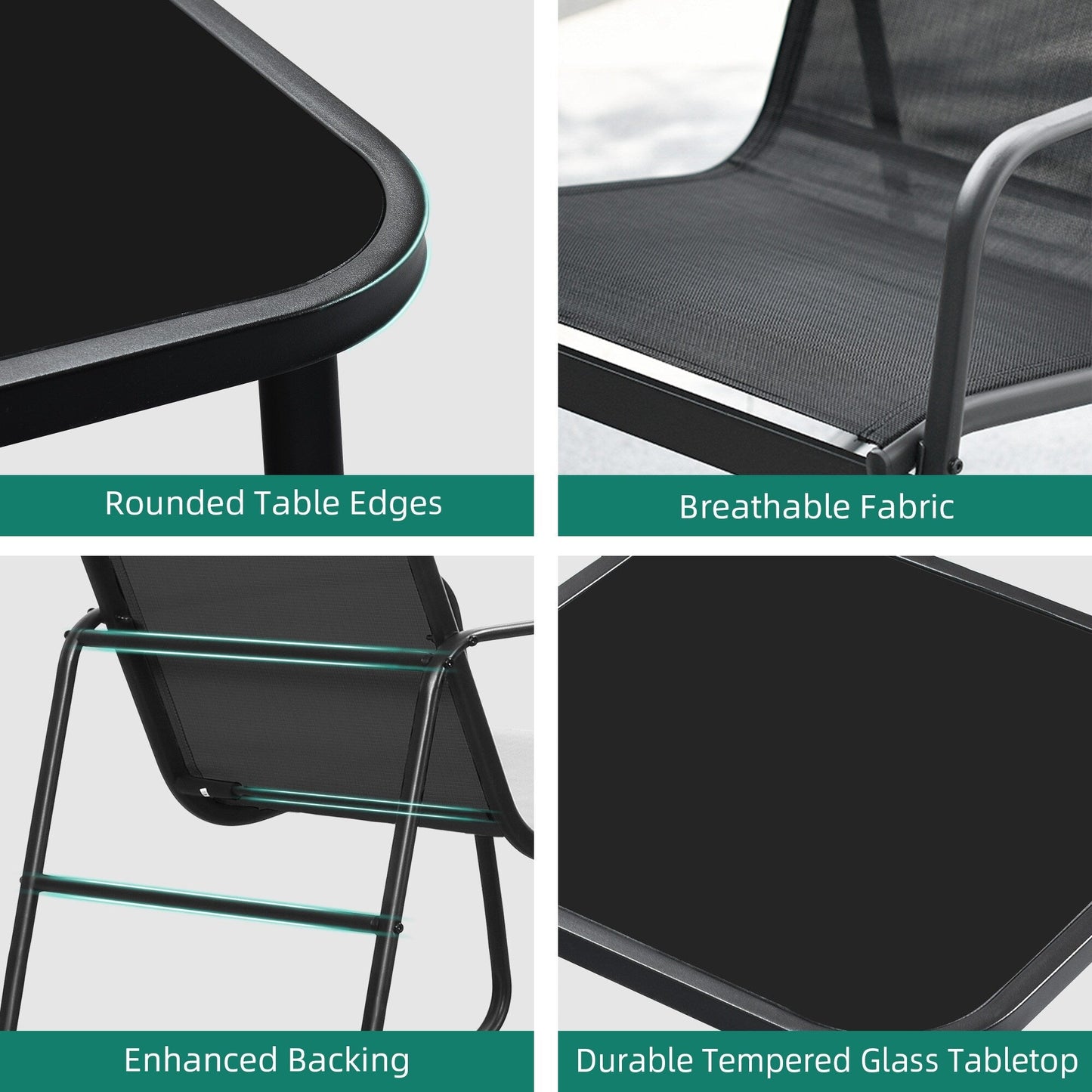 Set da bistrot con mobili da giardino a dondolo Moasis da 3 pezzi, sedie e tavolo in vetro