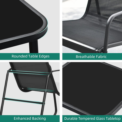 Set da bistrot con mobili da giardino a dondolo Moasis da 3 pezzi, sedie e tavolo in vetro