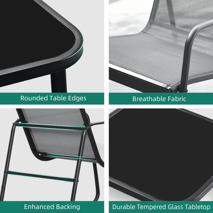 Set da bistrot con mobili da giardino a dondolo Moasis da 3 pezzi, sedie e tavolo in vetro