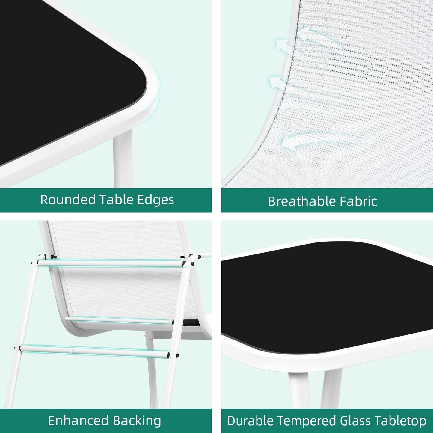 Set da bistrot con mobili da giardino a dondolo Moasis da 3 pezzi, sedie e tavolo in vetro