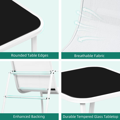 Set da bistrot con mobili da giardino a dondolo Moasis da 3 pezzi, sedie e tavolo in vetro