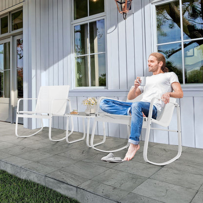 Set da bistrot con mobili da giardino a dondolo Moasis da 3 pezzi, sedie e tavolo in vetro