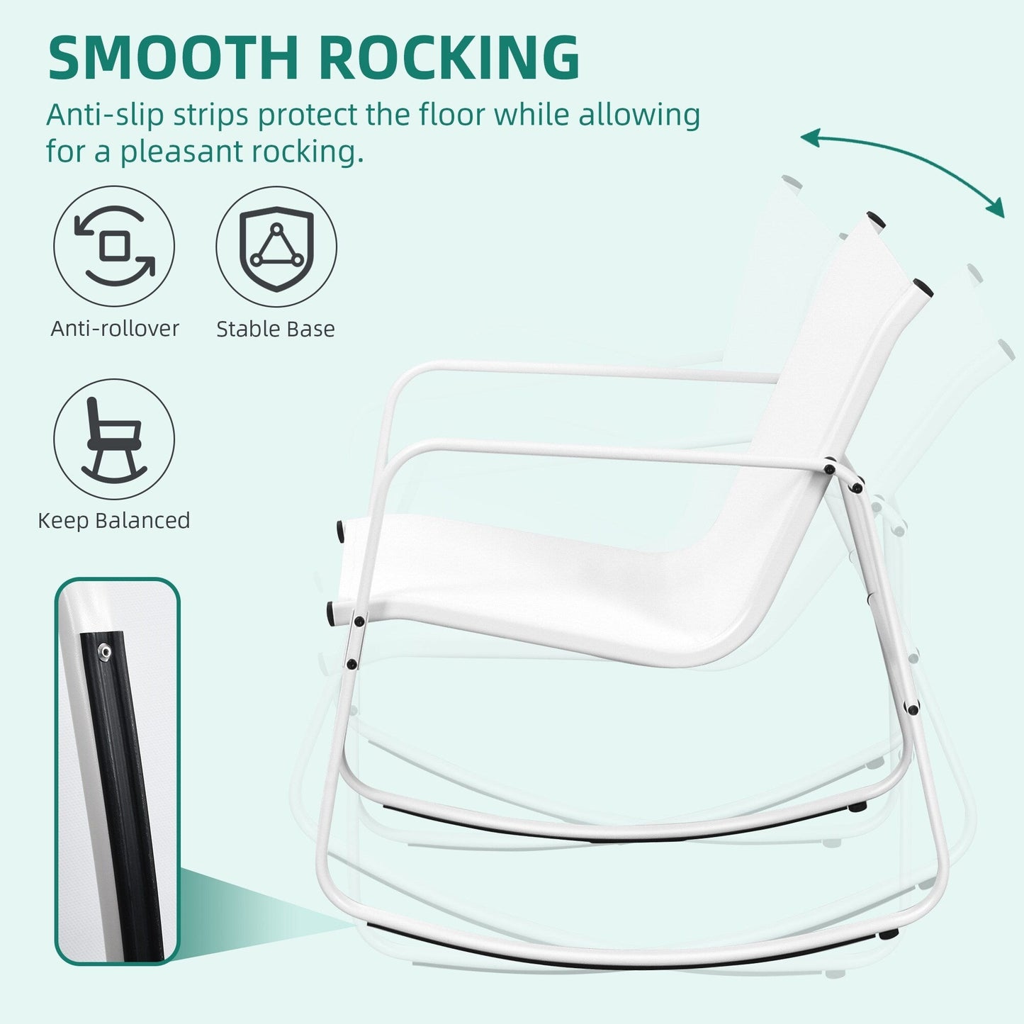 Set da bistrot con mobili da giardino a dondolo Moasis da 3 pezzi, sedie e tavolo in vetro