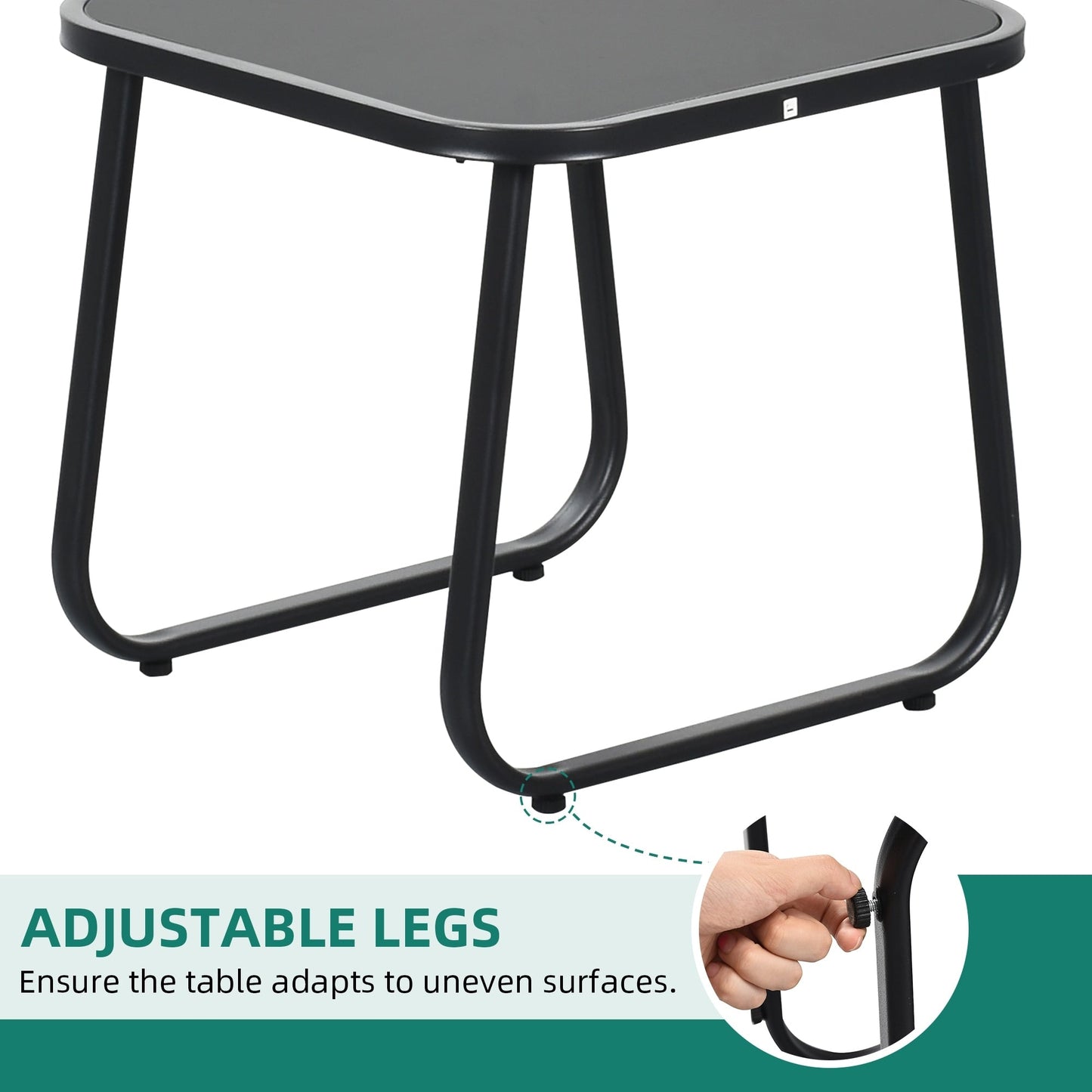 Set da bistrot con mobili da giardino a dondolo Moasis da 3 pezzi, sedie e tavolo in vetro